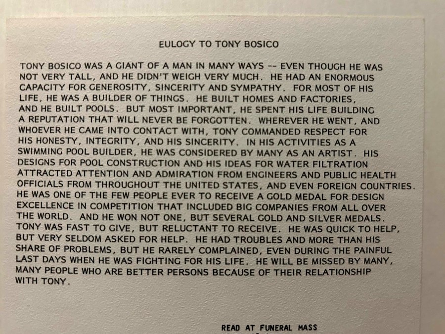 Eulogy to Tony Bosico — read at funeral mass April 18, 1975