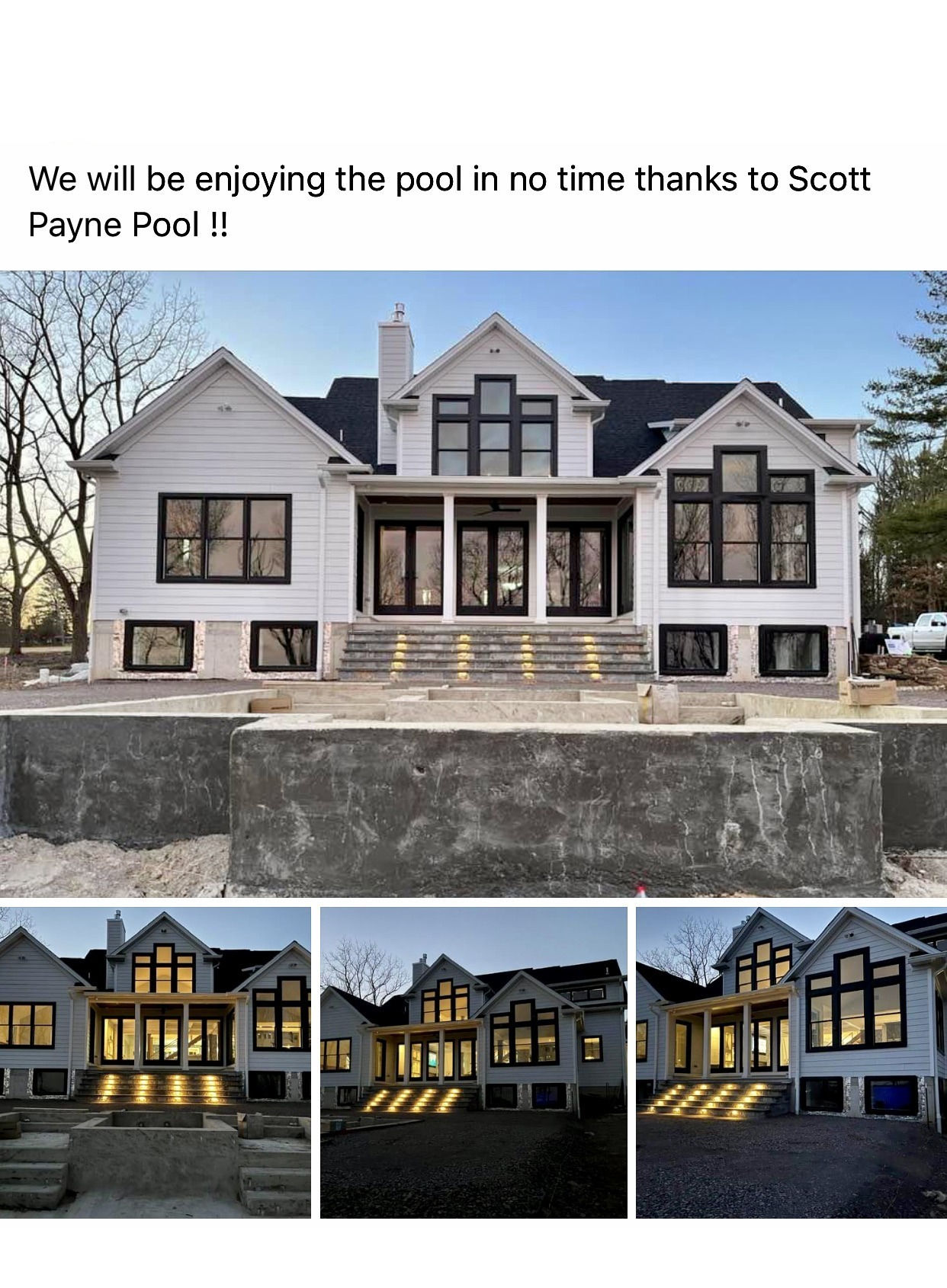 Facebook post — We will be enjoying the pool in no time thanks to Scott Payne Pool